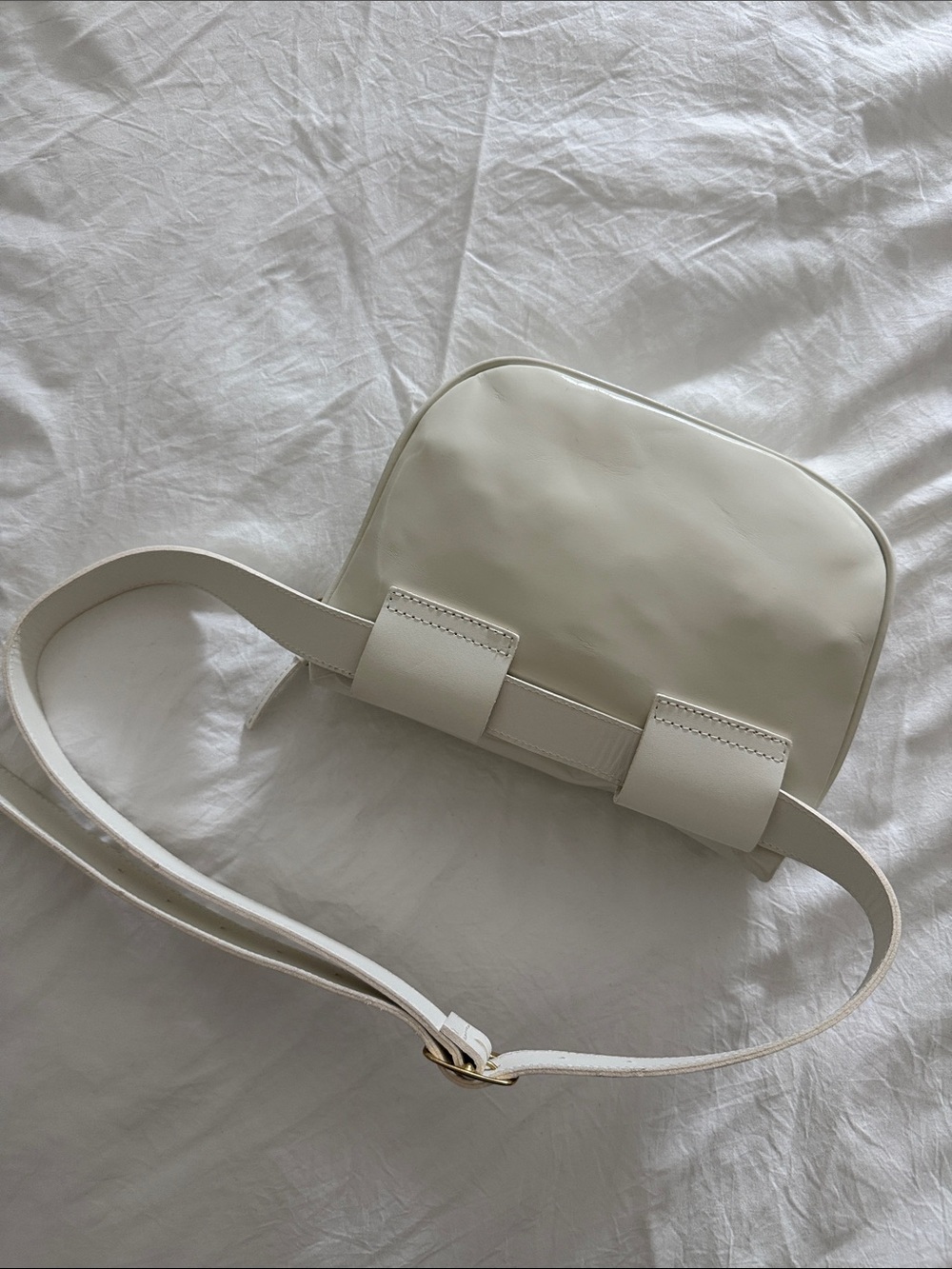 Clare V White Leather Crossbody Belt Bag with Gold Zipper - Picture 4 of 9